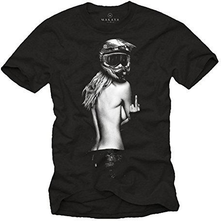 MAKAYA Motorrad T-Shirt Herren - Pin Up Girl mit Motocross Helm