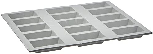 De Buyer - Plaque de 15 mini Financiers ELASTOMOULE en mousse de silicone - 21 x 17,6 cm, portion 4,9 x 2,6 cm -, Gris