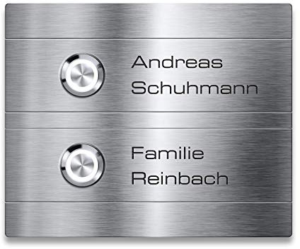 Metzler Moderne Edelstahl Türklingel Magneto - Inklusive Gravur & LED Taster - Austauschbare Namensschilder - 2-fach