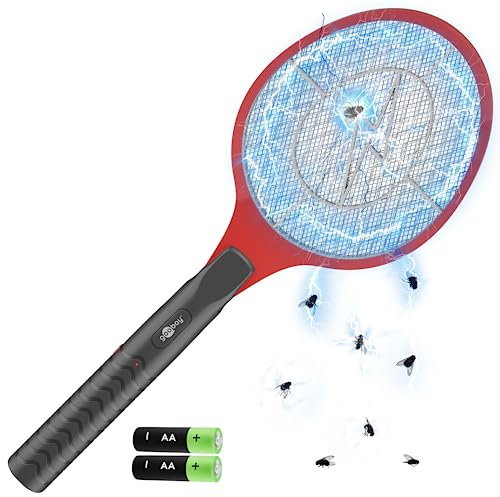 Goobay 40970 Scacciamosche elettrico 1000V / Racchetta da tennis per zanzare vespe insetti/Accalappiamosche elettrico Scacciamosche a batteria/Insetto killer elettrico