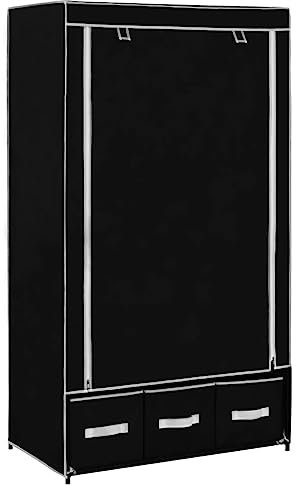 vidaXL Kleiderschrank mit 3 Schubladen Stoffschrank Faltschrank Garderobenschrank Garderobe Schrank Schlafzimmer Schwarz 87x49x159 cm Stoff