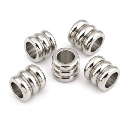 Perlin 5 Stück Edelstahl Spacer Perlen 6 mm Großloch 3,2 mm für Paracord | Silberfarbene Röhrenperlen aus 304 Edelstahl im 5er Set 5,5 x 6 mm mit 3,2 mm Bohrung für Lederband Kordeln und DIY Schmuck