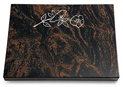 Wilhelmy Grabmale Grabtafel, Grabplatte, Grabstein, Grabkissen, Urnengrabstein, Liegegrabstein Modell Pure 40 x 30 x 3-4 cm Aruba-Granit, poliert inkl. Gravur (Sandstrahl-Ornament Rose 1)