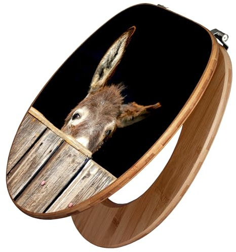 banjado Design WC Sitz Bambus 45x37,5cm / Toilettendeckel Holz/hochwertiger Toilettensitz/Bambus-Toilettendeckel für alle gängigen Toiletten - Esel