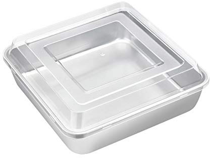 E-far 8 x 8-Inch Square Baking Pan with Lid, Stainless Steel Square Cake Brownie Pan, Fit for Toaster Oven, Non-toxic & Healthy, Easy Storage & Dishwasher Safe - 2 Pieces