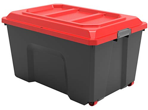 Sundis Locker, scatola di plastica da 135 litri, con ruote, con coperchio a clip, impilabile, ideale per l'officina, il trasporto, il garage e il fai da te