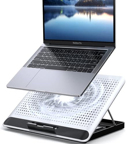16inch Single Fan Lap Chill Mat - Aluminum Panel Laptop Cooling Pad, Heat Protection Laptop Cooler, Adjustable Foldable Long Stand, Fans Switch with dimmable-Speed, USB-A Connection Laptop Fan