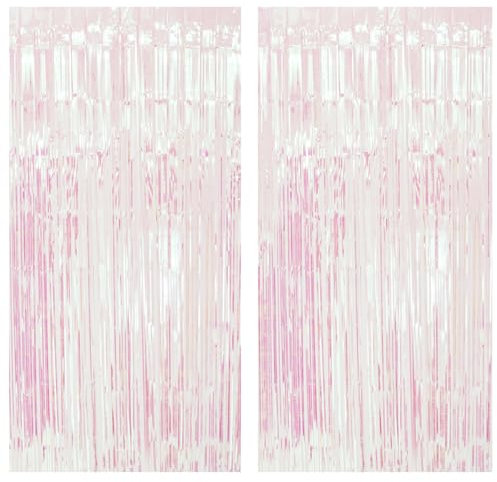 BRAVESHINE Lametta Vorhang Iirisierende Party Deko, Glitzer Vorhang Hintergrund Geburtstag Deko Mädchen für Prinzessin Ballett Babyshower Feen Schleife Junggesellinnenabschied Party (2 Stück,1x2m)