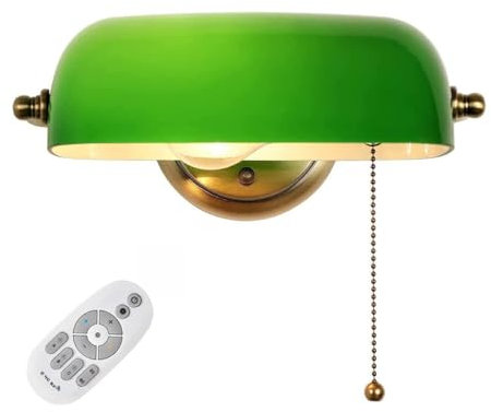 FREEDL E27 Lampe Banquier Verte Verre Applique Murale Intérieure avec Télécommande Vintage Lampe Murale Chambre 3 Température de Couleur Dimming Applique Bureau Lampe de Chevet Abat-jour Réglable