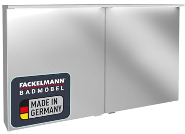 FACKELMANN Oxford LED-Spiegelschrank – Ca. 120 x 70 x 20 cm in Weiß – 2 Soft-Close Türen mit Innenspiegel und 4 Glaseinlegeböden, Made in Germany