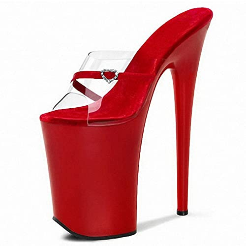 HYDgfiuf Sandalias de Plataforma Rojas de tacón Alto Transparente para Mujer, Zapatos de Fiesta de Baile en Barra para Club de Stripper, Zapatos de Fiesta de Talla Grande 34-46