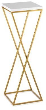 HowHomely Pflanzenständer Metall 70 cm Hoch - Stabiler und Fester Blumenhocker mit Weiß MDF-Platte auf Gold Ständer - Blumenständer zur Dekoration Innenräumen