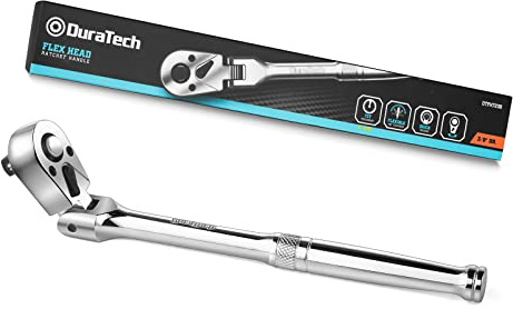 DURATECH 3/8 Drive Flex-Head Ratchet, 72-Tooth Ratchet Wrench, Quick-release, Reversible Switch, Full-Polished Chrome Plating, Alloy Steel
