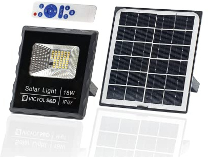 Vicyol S&D Projecteur Solaire à LED, Lumière Solaire Extérieure 18W, Éclairage de Sécurité IP67 4000 K, Projecteur 50 LED avec Panneau Solaire pour Terrasse, Jardin, Garage. 1,2 Ah. Imperméable.