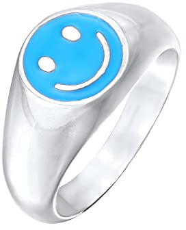 Kuzzoi Siegelring Herrenring 11 mm 925 Silber massiv Herren Silberring | mit Emaille Emoji Ring für Männer in der Ringgröße 60 - 66
