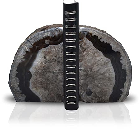Nature's Decorations Buchstützen aus schwarzem Achat – A-Qualität, strapazierfähig, gefärbt, ungiftig, dekorative Kristall-Buchstützen für Regale und Bücherregale, polierte
