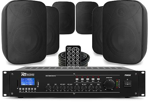 Power Dynamics BD80TB Outdoor Wall Speaker System with Digital Amplifier, Bluetooth DAB+ Radio & IPX5 Weatherproof Speakers for Pubs, Restaurants & Commercial Sound Black, 8x 8-inch Speaker Pack