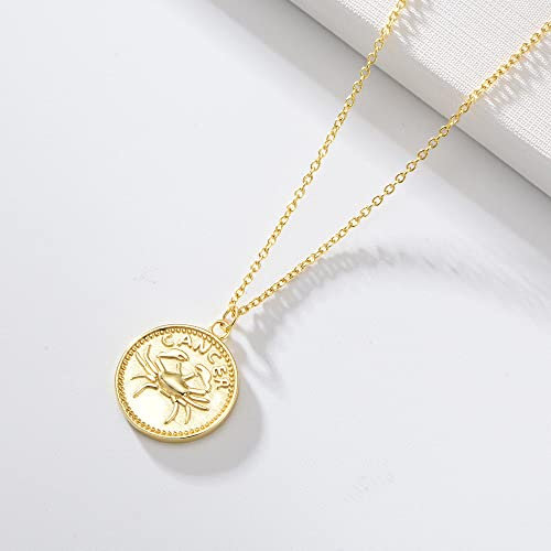 Sternzeichen Kette,S925 Silber Sternzeichen Halskette Für Frauen Münzen Halskette Gold Halskette Runde Karte Horoskop Anhänger Halskette Freundschaft Schmuck Geschenk Für Mädchen Männer,Krebs