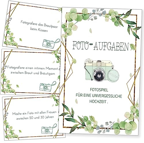 Fotoaufgaben Hochzeit - Interaktives Hochzeitsspiel mit 100+5 Fotoaufgaben - fotospiel hochzeit,hochzeitsspiele für gäste- Perfekt für Hochzeitsfotos & Fotobox accessoires hochzeit Hochzeitsdeko (a)