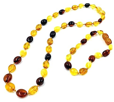 Collier et bracelet en ambre naturelle de la Baltique – Coffret cadeau – Collier en ambre de 33 cm et bracelet 14 cm, Ambre, Ambre