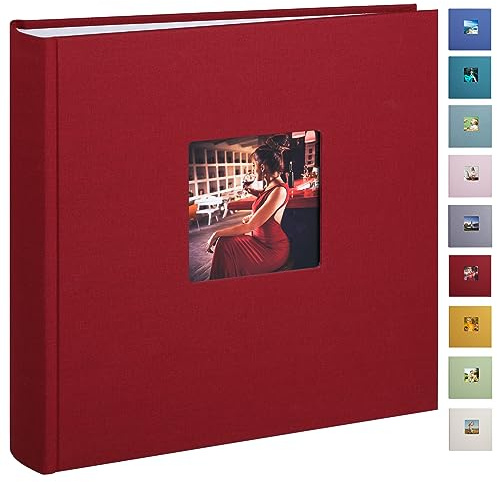 1DOT2 Leinen Fotoalbum, 30x30 cm, Weinrot | Fotobuch zum Selbstgestalten und Einkleben, 120 Seiten