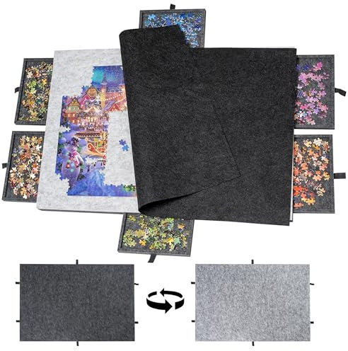 Lavievert 2-in-1 Wende-Puzzlebrett mit 6 Schubladen & Abdeckmatte, leichtes doppelseitiges Filz-Puzzle-Plateau für Erwachsene & Kinder, tragbarer Puzzletisch für Puzzlespiele bis zu 1500 Teile
