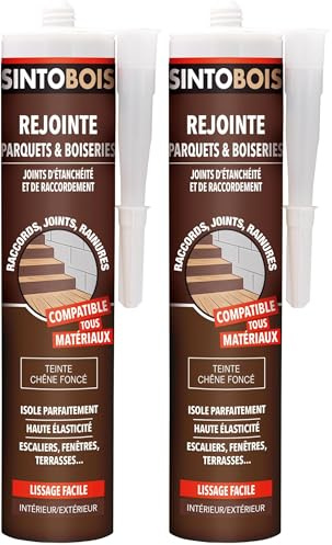 Sinto Joints Multi-Matériaux Chêne foncé - 300 ml - Idéal pour les Endroits Difficiles d’Accès, Escaliers, Fenêtres, Terrasses- Sans Odeur - Adhère Facilement - Isole Parfaitement (Lot de 2)