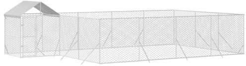vidaXL Hundgård med tak silver 10x6x2,5 m galvaniserat stål, hundbur, hundinhägnad, lekhage för hundar, hundburar, djurinhägnad, lekhagar för hundar