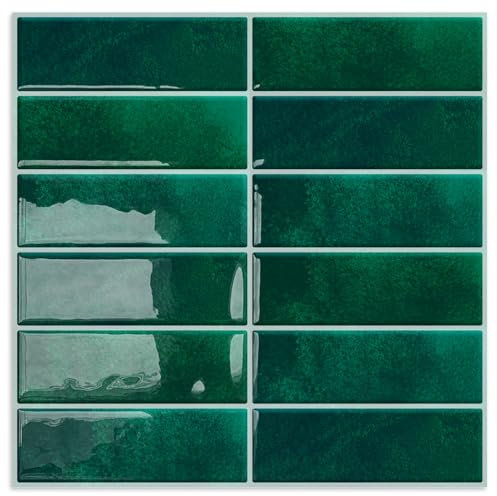 DEWOO 10-Piezas Verde Vinilo Pegatina Azulejos Adhesivo Baldosas Pared Rectángulos Metro para Cocina y Baño (30.5 x 30.5cm)