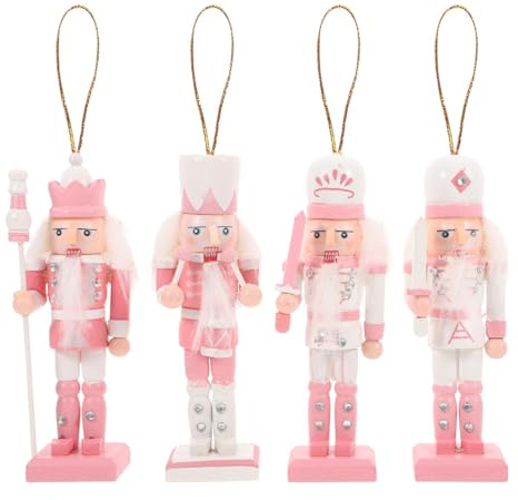 4pcs Nutcracker Decoration Xmas Nutcracker Soldier Figurine Pink Wooden Soldier Unique Christmas Tree Ornament Holiday Home Decor for Desktop Shelf 12CM