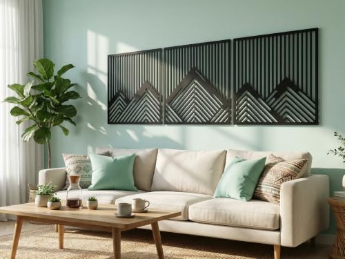 VAILLA Berge 3D Wanddeko Holz – Wandbild Wohnzimmer Schlafzimmer Büro Flur | MDF Sperrholz, Lasergeschnitten, Berglandschaft Alpen, 5 Größen, Schwarz Silber Gold, personalisierbar, Eingang Esszimmer