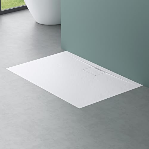 Mai & Mai Duschtasse 80x120x3cm Duschwanne aus Mineralguss | Mineralgusswanne in Weiß DIN-Anschlüsse Geoma07