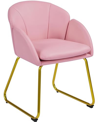 Yaheetech PU Leather Tub Chair Vanity Chair for Dressing Table Simple Pink | Modern Accent Chair, Armchair with Golden Metal Legs for Living Room Bedroom Dining Room