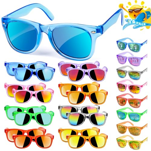 AILEHO Kids Sunglasses Bulk Party Favors - 16 Packs Boys Girls Sunglasses for Kids Age 3-8 with UV 400 Protection, Neon Sunglasses for Kids Party