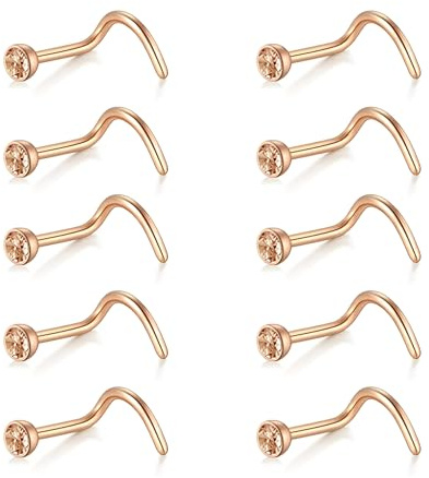 Decentraland 10 Stück Schwarz-Schwarz (L-förmiger Nasenring) Nasenstecker aus Chirurgenstahl/Titan für Damen-Nasenloch-Piercing-Schmuck, 20 g
