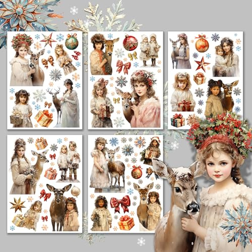 Decoupage Paper Pack (15 Sheets 8x11) Fairy Girl and Christmas Deer HANATABA Vintage Styled Ephemera Pictures for Decoupage Craft and Scrapbooking