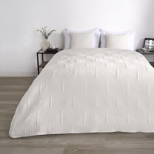 OHS Cream Arches Pinsonic Bedspread, Quilted Bed Throw Super King Size Blanket for Sofas Chairs Couches Lightweight Throw Blanket Super Soft Comfy, 200 x 240cm