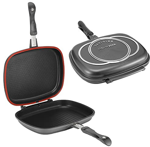 Padella a Doppia Faccia, Padella Antiaderente Doppia in Alluminio, Padella per Frittata, Padella con Manico Antiscottatura, Accessori da Cucina da 12,6 Pollici, Pentola per
