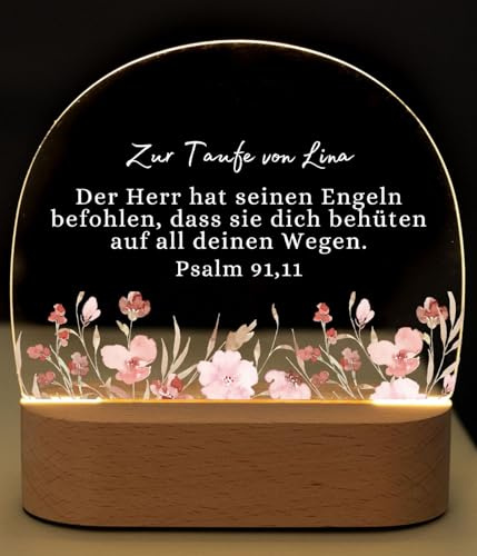 Bärenfreunde® - Personalisiertes Nachtlicht für Babys - Nachttischlampe für Kinder - Personalisierte Geschenke Kinder - Babygeschenk, Taufgeschenk, Geschenk zur Geburt (Taufpsalm Blumen)