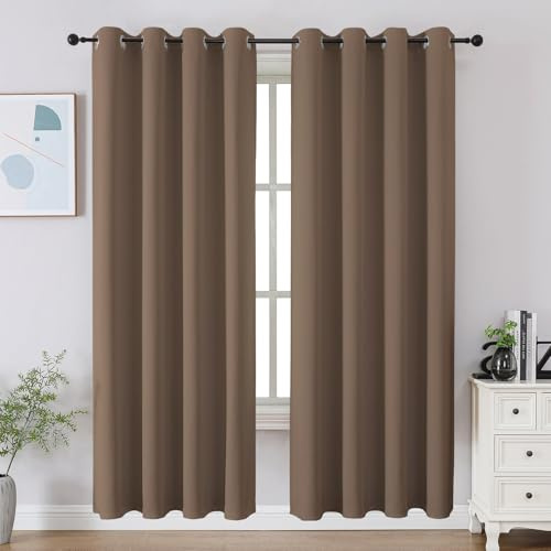 CUCRAF Khakifarbene Verdunkelungsvorhänge, 183 cm Länge, 2 Paneele, Raumverdunkelungsvorhänge für Wohnzimmer, Schlafzimmer, wärmeisoliert, lichtblockierend, Fenstervorhang mit Ösen, (B 132 x L 183 cm)