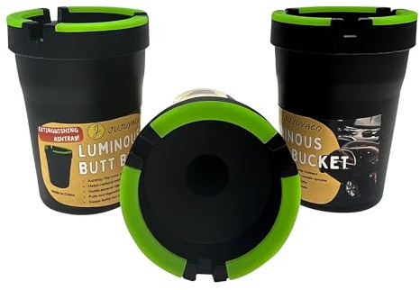 JUJUYACO 3 Pack Car Ashtray with Lid - Glow in the Dark Butt Bucket, Self-Extinguishing & Smokeless Cup Holder Ashtray for Car, Outdoor, Home and Office - Black