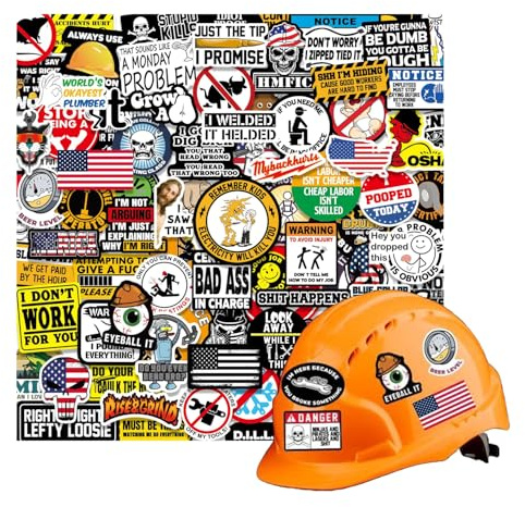 150PCS Safety Helmet Stickers, Hard Hat Funny Stickers for Adults, Waterproof Car Window Tool Box Worker Set for Men, Machinists, Construction, Workshop