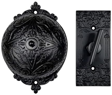 Akatva Vintage Twist Bell with Key Plate – Ring Chime – Doorbell Chime - Mechanical Doorbell – Ring Doorbell – Brass Twist Calling Bell – Hand Turn Doorbell - Old Fashioned Door Bell - Antique Black