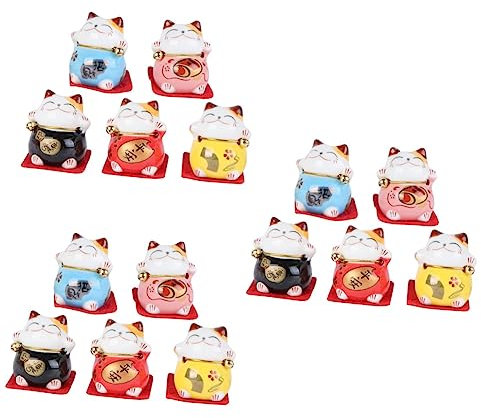 Alipis 15 Teiliges Kätzchen Spielzeug Chinesische Katze Tischdekoration Winkekatze Mini Katzenfiguren Sammlung Spielset Glückskatzen Dekoration Katzenornament Für Auto Tisch