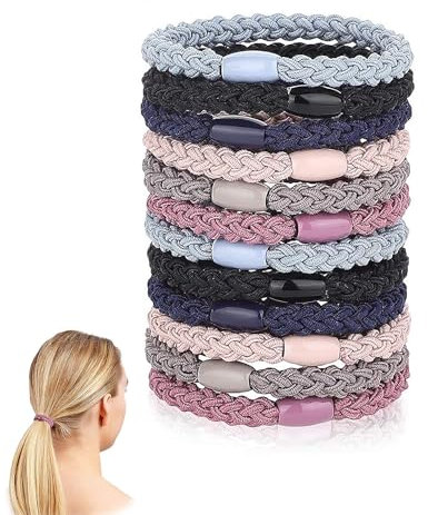 12 Stück Geflochtene Haargummis - Armband, Zopfhalter, Elastische Haargummis Wiederverwendbar für Damen und Mädchen