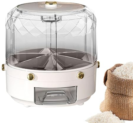 Rice Storage Container - Large Capacity Round Cereal Dispenser - 6 Grids Round Rice Bucket, Rotating Dry Food Dispenser for Home Restaurant