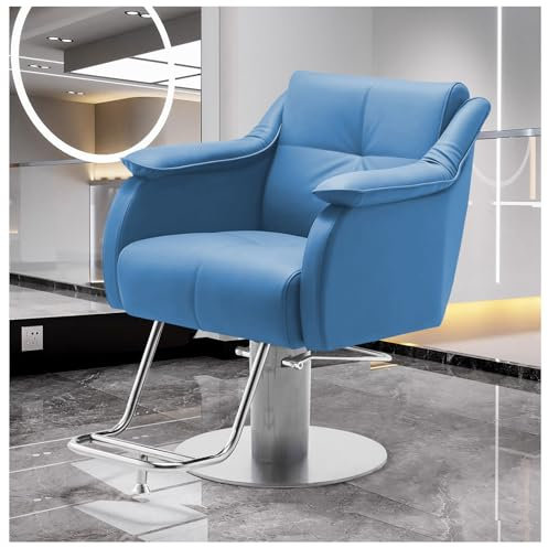 Friseurstuhl 200Kg Friseursessel 360° Drehbar Frisörstuhl Barberstuhl Höhenverstellbarer Barbersessel Hydraulischer Bedienungsstuhl Friseurbedarf Friseureinrichtung,Blau,E