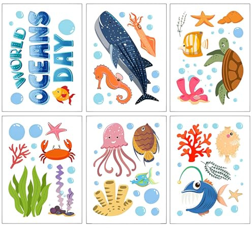 Autocollants Baignoire Antidérapants Douche Ocean Elements Stickers Dessin Animé Autocollants pour Baignoire et Salle de Bain La Famille des Bébés Enfants ne Plus Glisser (bleu)