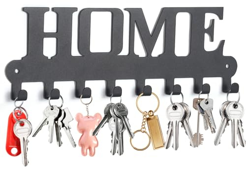 GENHH Schlüsselhaken Schwarz,Schlüsselbrett mit 8 Haken | Wandmontage für Schlafzimmer,Schlüsselhalter für Wand,Key Holder ,Eingangsbereich,Wohnzimmer,Küche, Garderobe (Schwarz)