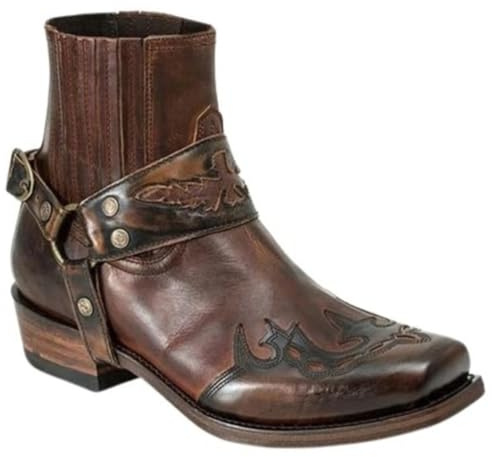 ORANDESIGNE Herren Western Cowboystiefel Vintage Motorradstiefel Winter Männer Leder Kurzschaft Stiefel Unisex Erwachsene Reiterstiefel Arbeitsstiefel